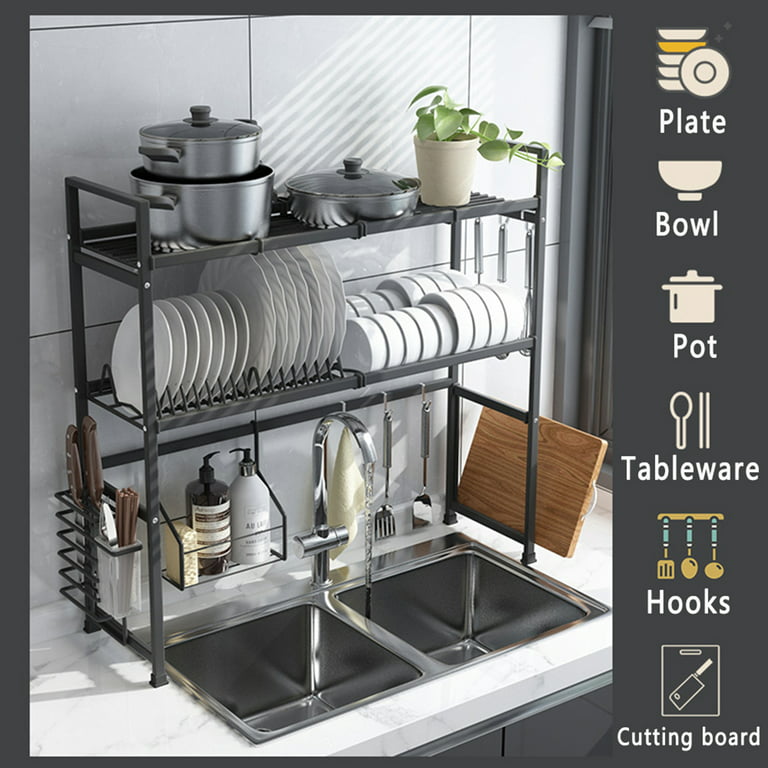 Adjustable Large Dish Drying Rack Metal Over the Sink Storage