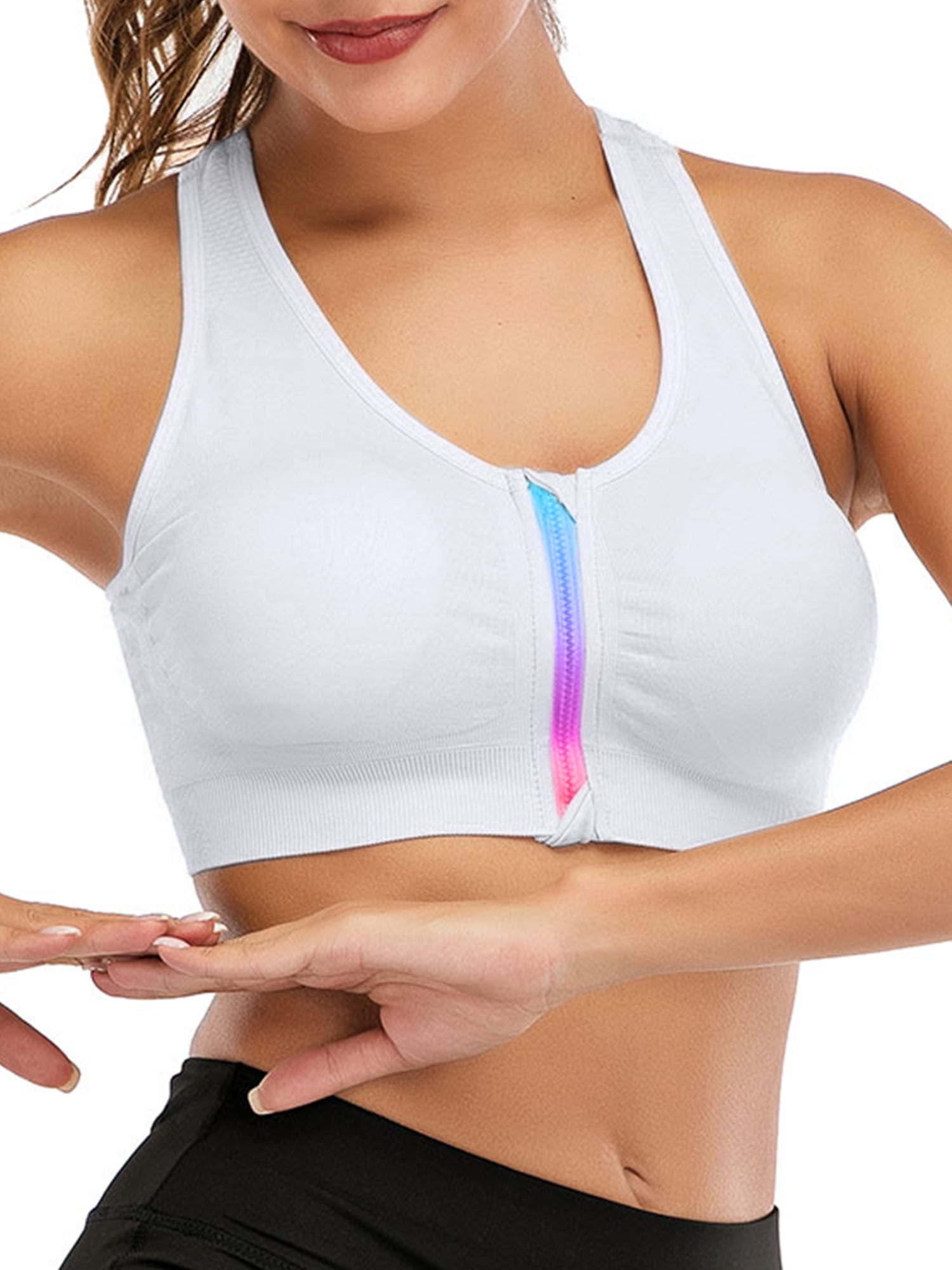 DODOING Color Zip Front Sports Bra for women Post Surgery Bra Front