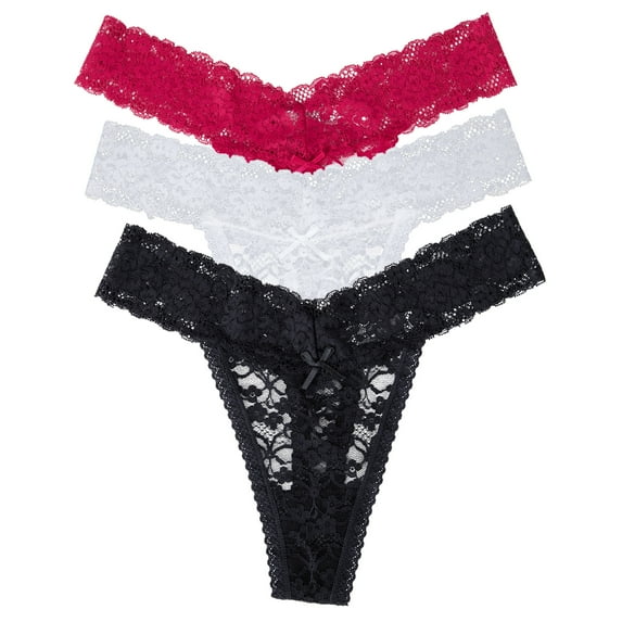 DODOING Cotton Thong Lace Panty Trim For Women's Underwear Panties Pack of 3