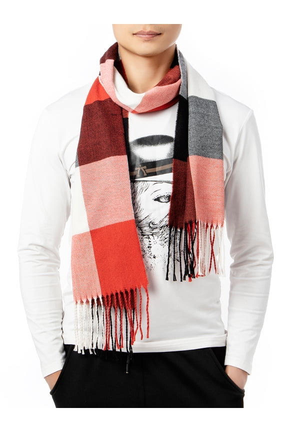 Fashion Scarfs for Neck Blacket Warm Scarves Shawl Wrap with Tassel Plaid Wrap Scarf for Men