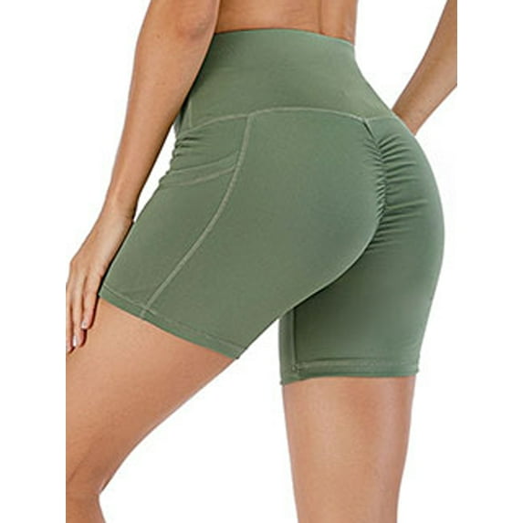 DODOING High Waist Workout Butt Lifting Yoga Shorts for Women Tummy Control Running Athletic Non See-Through Gym Casual Elastic Short Pants, Black/ Purple/ Rose Red/ Army Green/ Navy Blue
