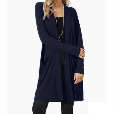 Women's Long Sleeve Open Front Lightweight Cardigan With Pockets - Solid Color Casual Top