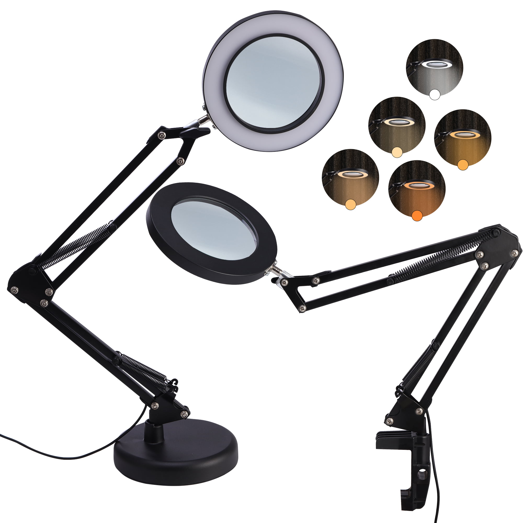 LELINTA Magnifying Glass LED Lamp, Lighted Magnifier with Stand & Clamp for  Desk, Sewing, Bright Light for Reading, Crafts, Jewelry Magnifying Glass,  2.25x 5x Magnification, Adjustable Gooseneck 