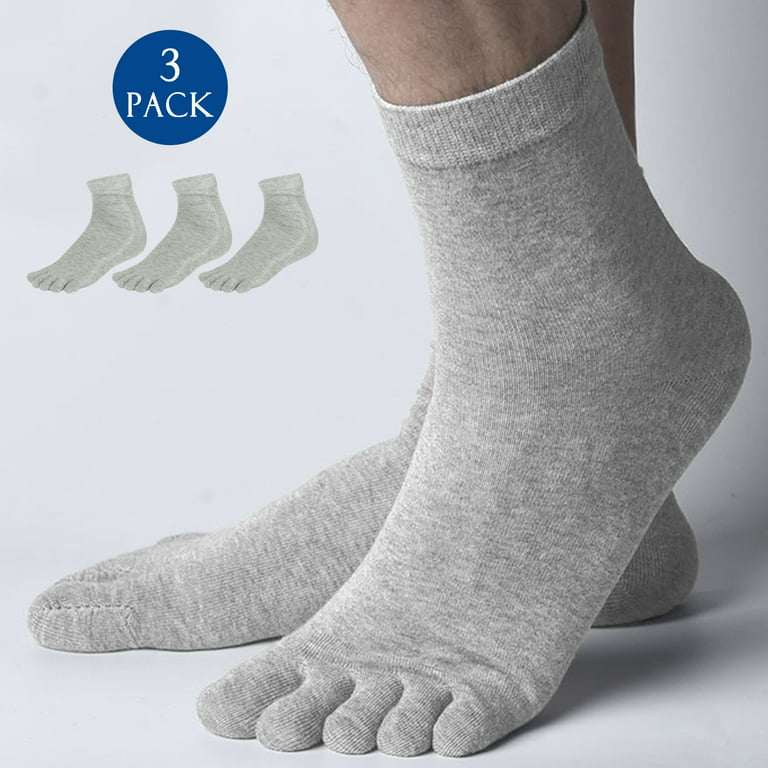 DODOING Men\'s 3 Pair Pack Sports Five Finger Toe Socks Anti-Skid Wicking  Socks Ankle High Elastic Feet Toe Socks, Black/ Grey/ White