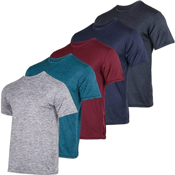 DODOING Men's 5 Pack Short Sleeve T-Shirt Quick Dry Athletic Running Workout Fishing Top Tee Performance Shirts