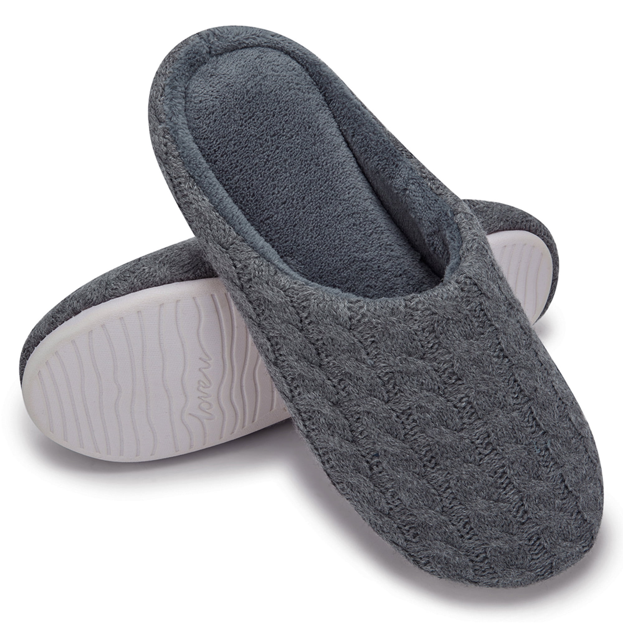 DODOING Men's Comfort Knitted Cotton Slippers Washable Flat Closed Toe