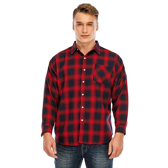 DODOING Men's Flannel Shirts Plaid Shirt Long Sleeve Plaid Shirt Button up Shirt Men Oversized Flannel Shirt