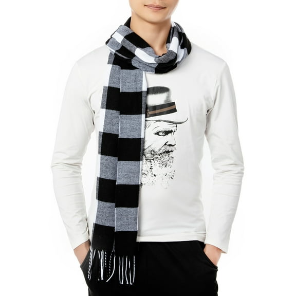 DODOING Men's Soft Winter Plaid Scarf Winter Cozy Scarves Winter with Tassel