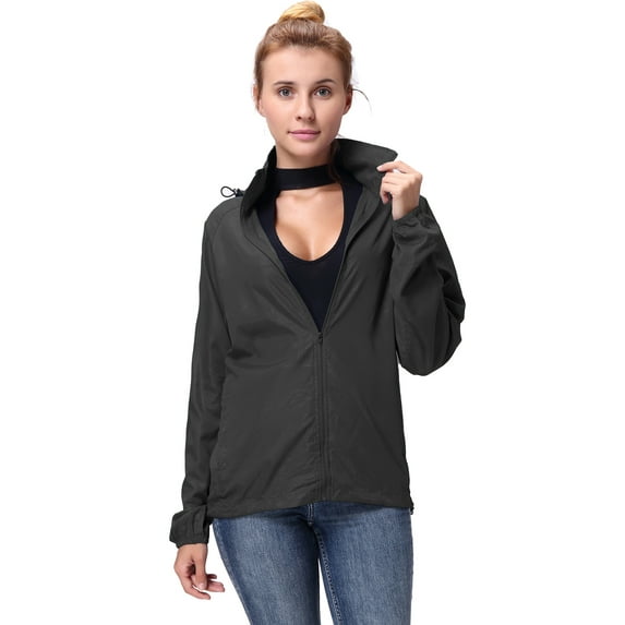 DODOING Men's and Women's Windbreaker Front-Zip Hooded Rain Jacket Ultra Thin Outdoor Packable Lightweight Windbreaker