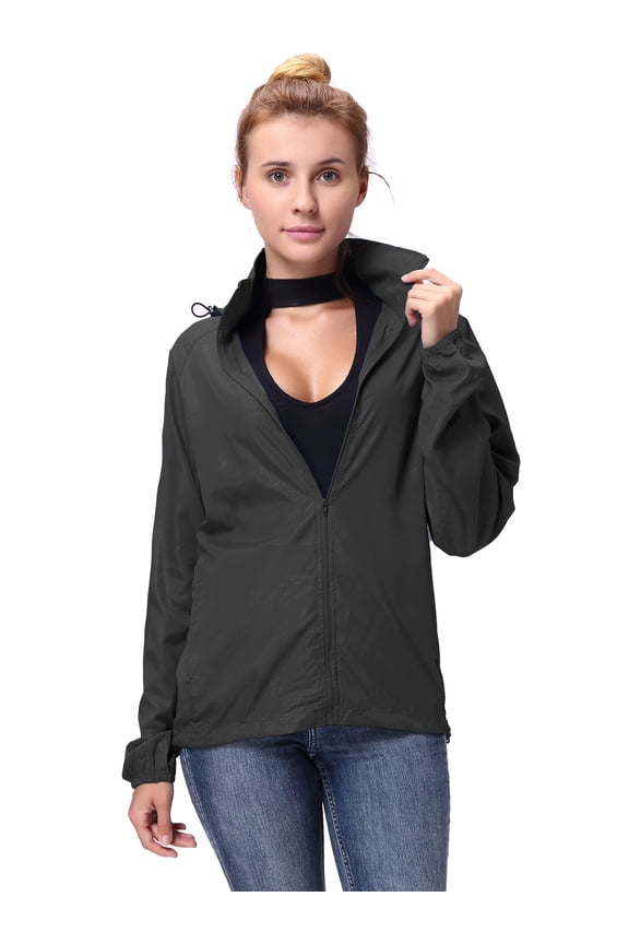 Men's and Women's Windbreaker Front-Zip Hooded Rain Jacket Ultra Thin Outdoor Packable Lightweight Windbreaker