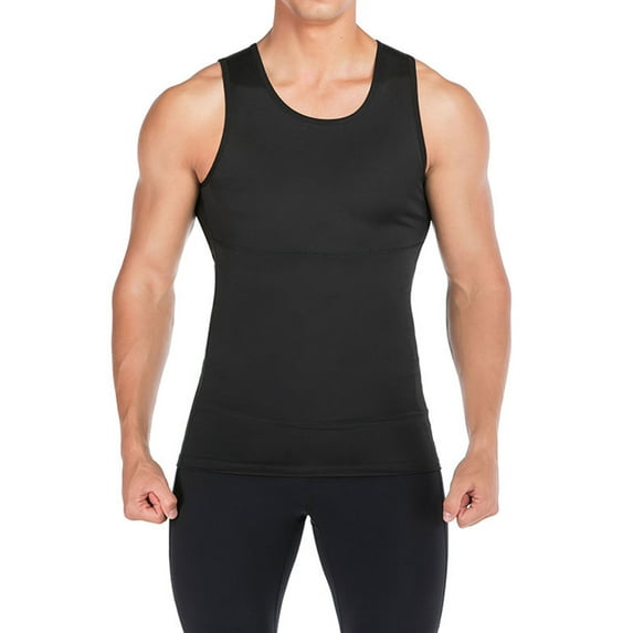 DODOING Mens Black Compression Shirt Slimming Body Shaper Workout Tank Tops Abs Abdomen Undershirts Vest