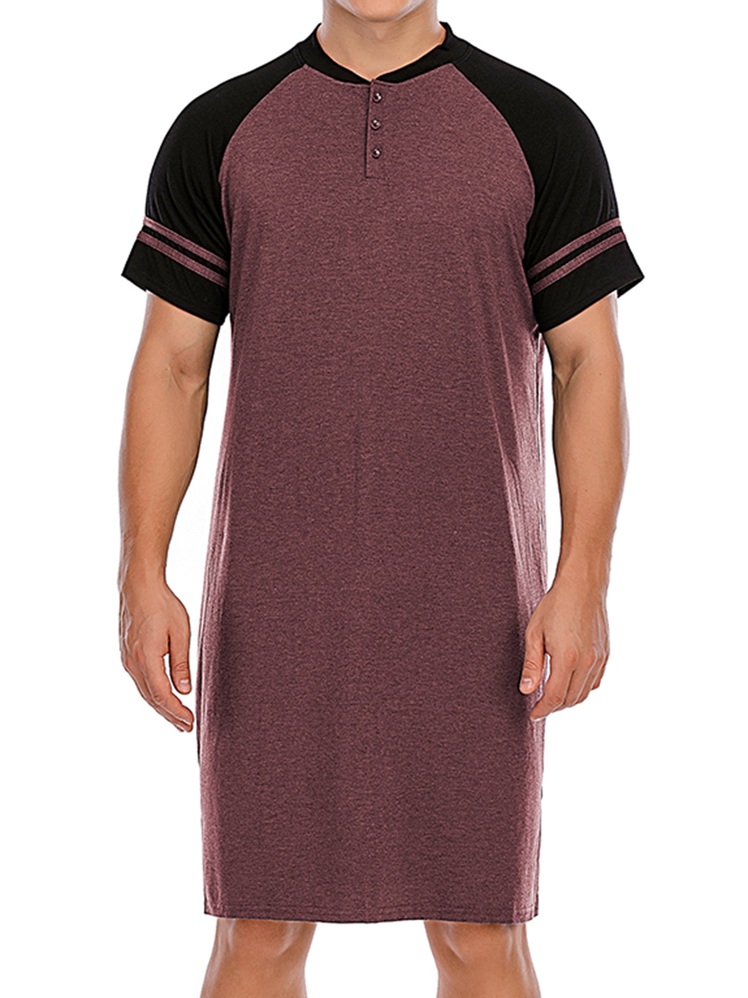 DODOING Mens Sleep Shirt Sleepwear Raglan Sleeve Nightshirt Patchwork