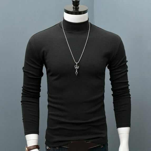 DODOING Men's Basic Turtleneck Long Sleeve T-Shirts Fleece Knitted Casual Pullover Top Sweater Shirt