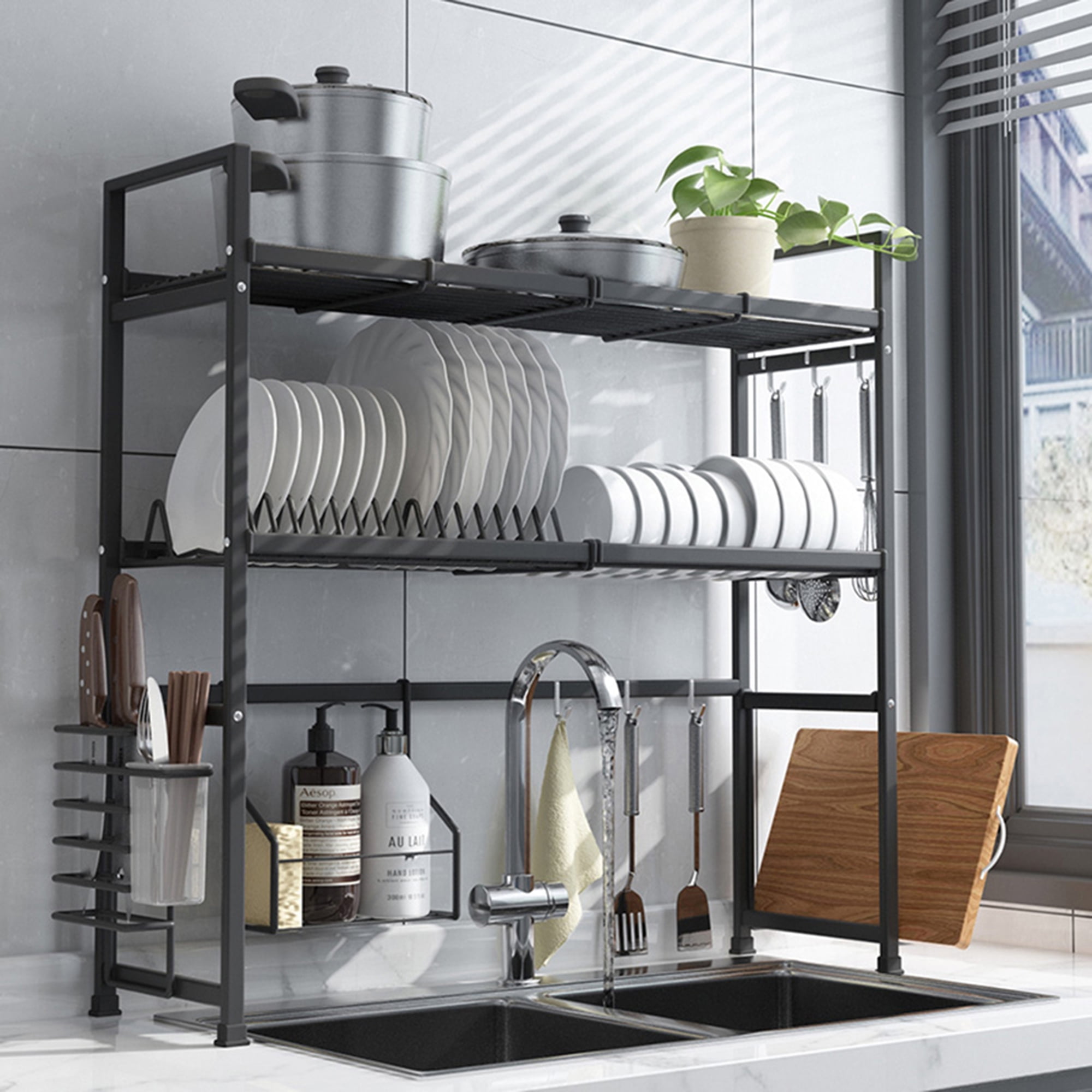 Beijiyi 7 code Large Dish Drying Rack,2-Tier Racks for Kitchen