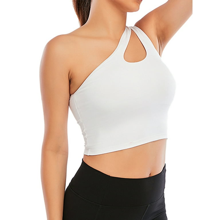 One Shoulder Sports Bra Removable Padded Yoga Top Post-surgery Wirefree  Sexy Cute Medium Support-black(s)