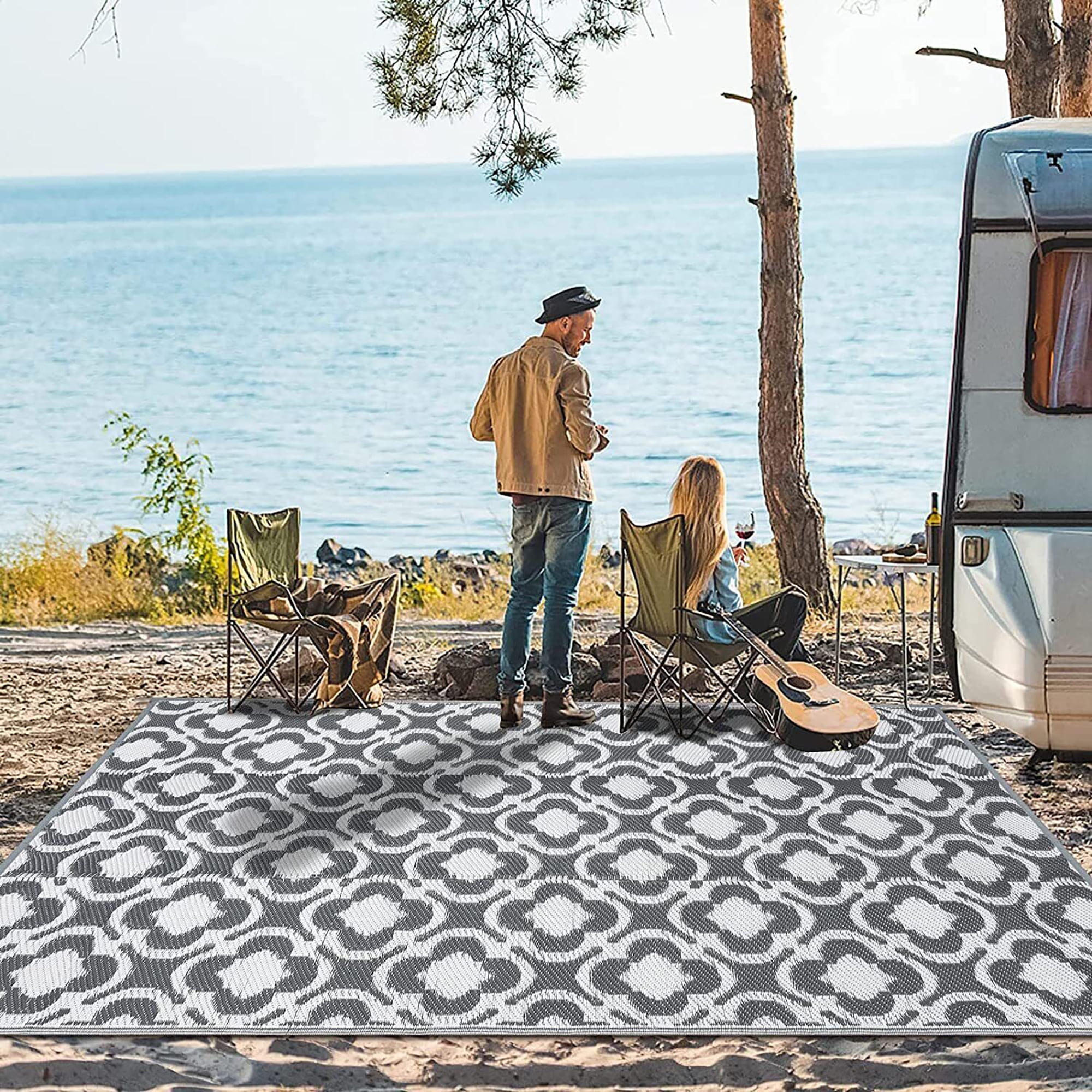 DODOING Outdoor Rug 4'x6'/6'x 9'/5'x 8' for Patios Waterproof RV Camping Mat  Reversible Plastic Straw Carpet Clearance Doormats Indoor Outside Area Rug  for RV Camper,Apartment Balcony,Pool,Beach 