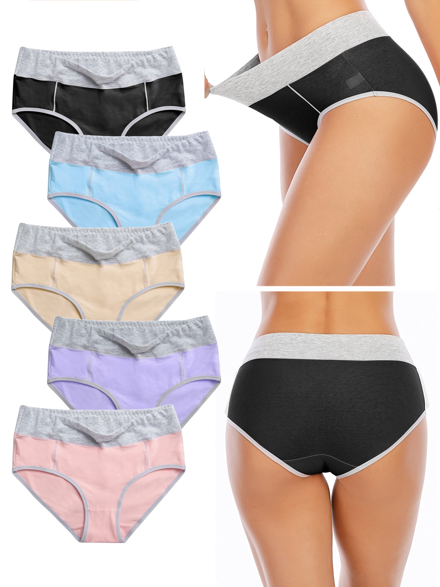 INNERSY Underwear for Women Cotton Hipster Breathable Panties 4 Pack  (S,Black/Beige)