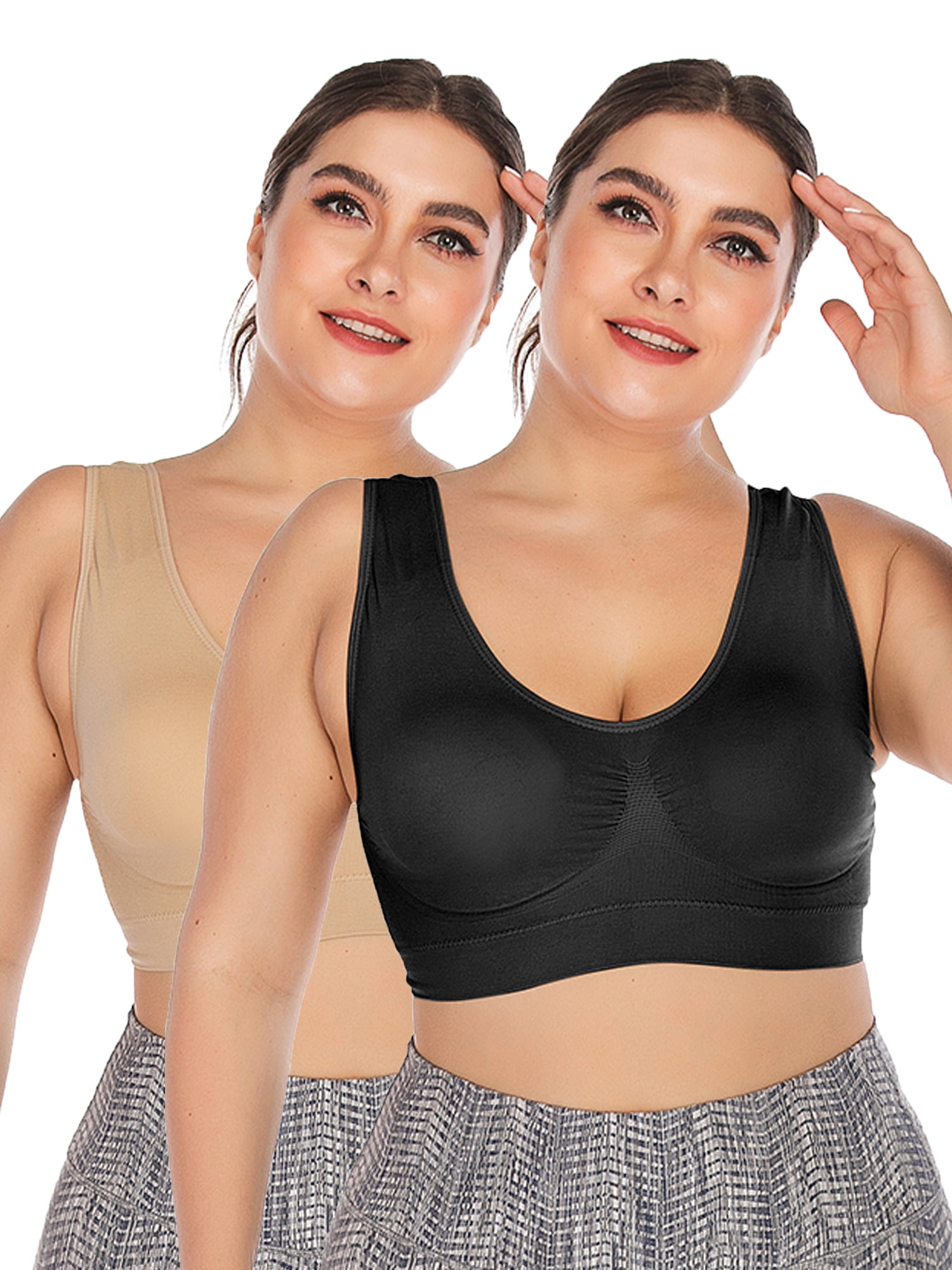 DODOING Plus Size Sports Bra Fashion Women's Supportive Wireless with  Removable Pads Yoga Bra 