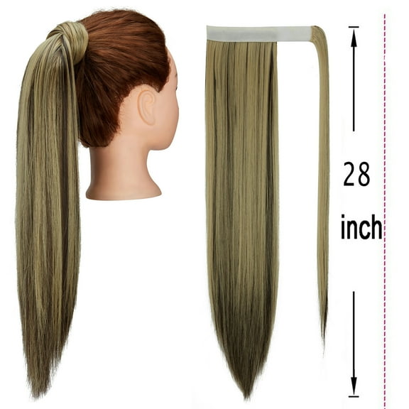 DODOING Ponytail Extension(20"/24"/28") Clip in Ponytail Extension Wrap Around Long Straight /Curly Pony Tail Multi-color Hair Synthetic Hairpiece