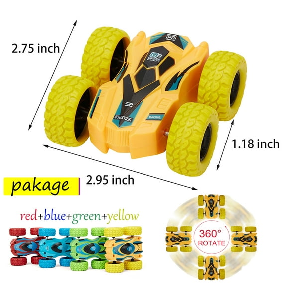 DODOING 4 Pack Pull Back Cars Double-sided Stunt Flip Inertia Car,for 3-12+ Year Old Boys Girls Wind up Cars, Stunt Toy Car That Flip Cars for Toddlers Kids