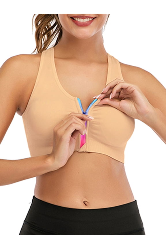 Sports Bra Women Front Color Zipper Sports Bra Wireless Post-op Bra Active Yoga Sports Bra Tank Top Bra