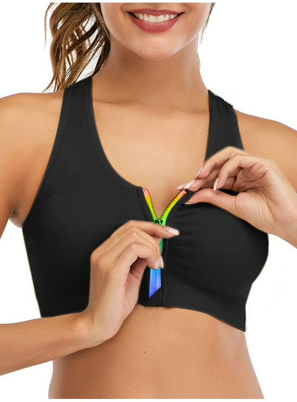 DODOING Sports Bra Women Front Color Zipper Sports Bra Wireless Post-op Bra Active Yoga Sports Bra Tank Top Bra
