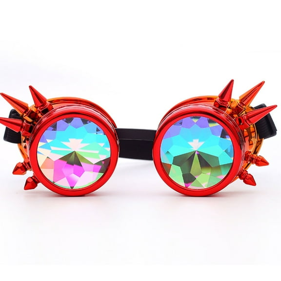 DODOING Steampunk Cosplay Goggles Rainbow Rave Glasses with Crystal Glass Lenses