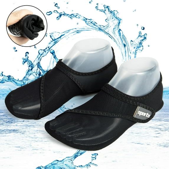 DODOING Summer Mesh Water Sports Shoes Printed Folding Flexible Elastic Slip On Footwear Outdoor Wading Diving Sportswear, Black/ Blue