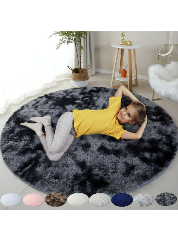 DODOING Super Soft Round Area Rugs for Bedroom Kids Rooms Living Room Playroom Fluffy Boys Girls Baby Kids Children Rugs for Bedroom Home Nursery Décor Carpet for Women, Pink/ Red/ Blue/ White