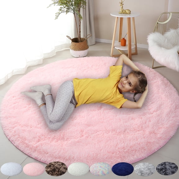 DODOING Super Soft Round Area Rugs for Bedroom Kids Rooms Living Room Playroom Fluffy Boys Girls Baby Kids Children Rugs for Bedroom Home Nursery Décor Carpet for Women, Pink/ Red/ Blue/ White