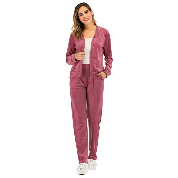 DODOING Track Suits for Women Set Sweatsuit Velvet Tracksuit Sets Jogging Zipped Hoodie Sport Tops+Long Pants