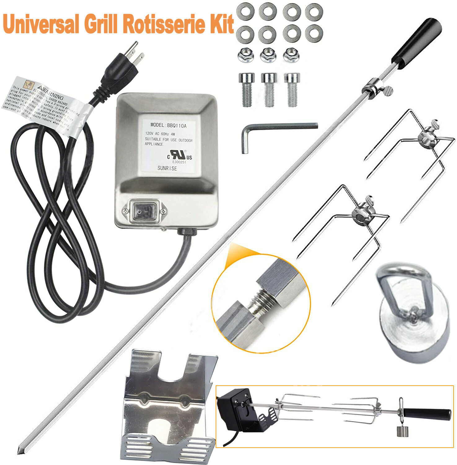 DODOING Universal Grill Rotisserie Kit W Grill Rotisserie Kit Electric