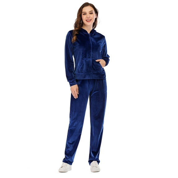 DODOING Velvet Sweatsuits Women 2Pcs Activewear Sport Set Clothes Casual Zipper Hoodie Sweatshirts Sweatpants Tracksuits