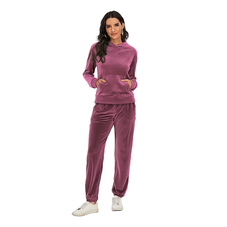 DODOING Velvet Sweatsuits Women Velvet Tracksuit Active Sweatsuit Zip Hoodie Sweat Set Loungewear Jogging Tracksuit Activewear Sport Set Clothes Walmart