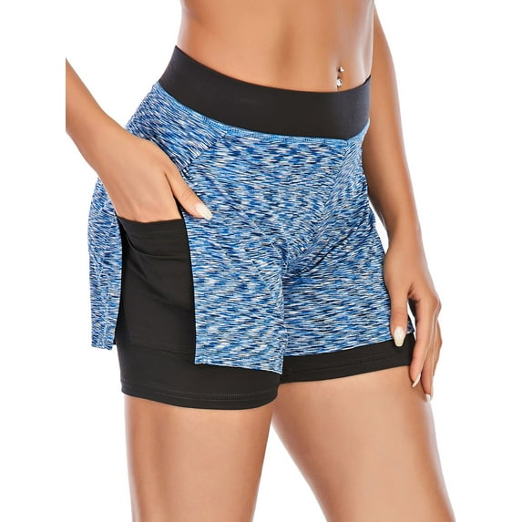 DODOING Women Athletic Active Yoga Short Shorts, 2/ 1 Packs Booty Shorts Mini Hot Pants Sport Leggings Quick Dry Activewear Workout Sweat Running Shorts with pockets