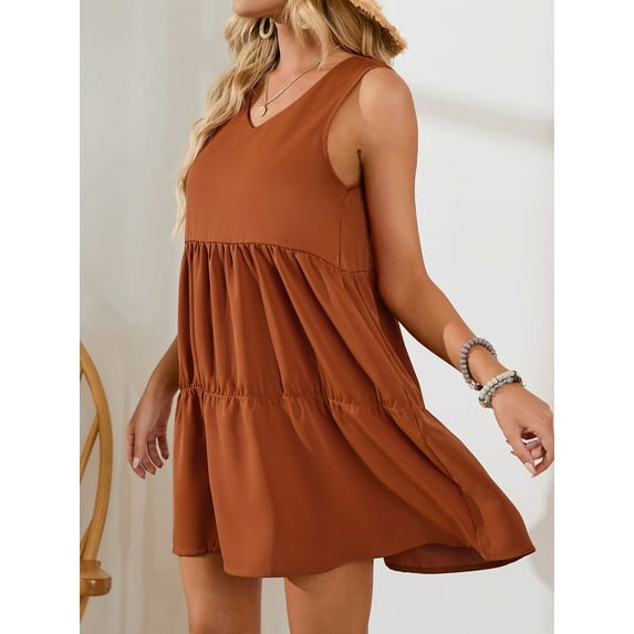 DODOING Women Beach Dresses Loose Dresses Summer Casual Dresses T Shirt Dresses Beach Cover up Plain Pleated Tank Dresses