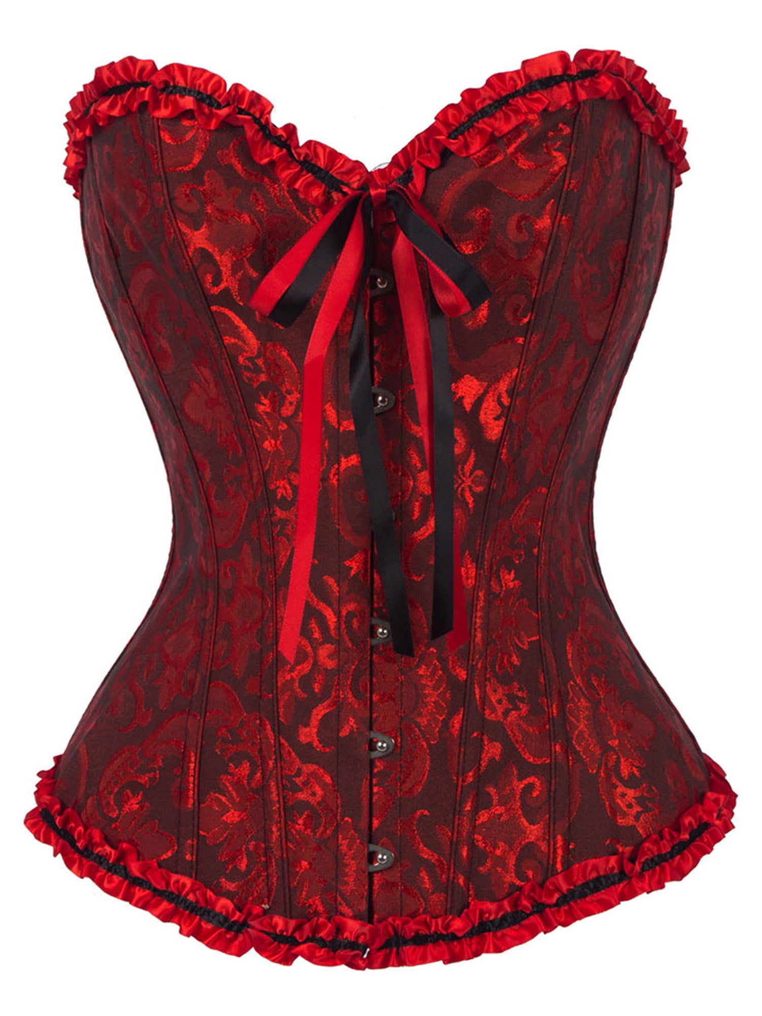 DODOING Women Satin Lace Sexy Bustier Corset Basque Lace Up DODOING Women Satin Lace Sexy Bustier Corset Basque Lace Up