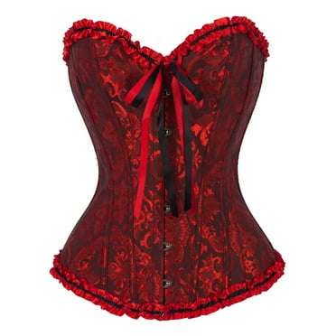 DODOING Women Satin Lace Sexy Bustier Corset Basque Lace Up Lingerie G-string Set S-6XL