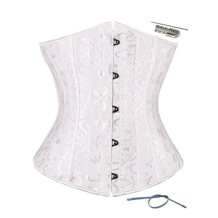 DODOING Women Satin Lace Sexy Bustier Corset Basque Lace Up Lingerie G-string Set S-6XL