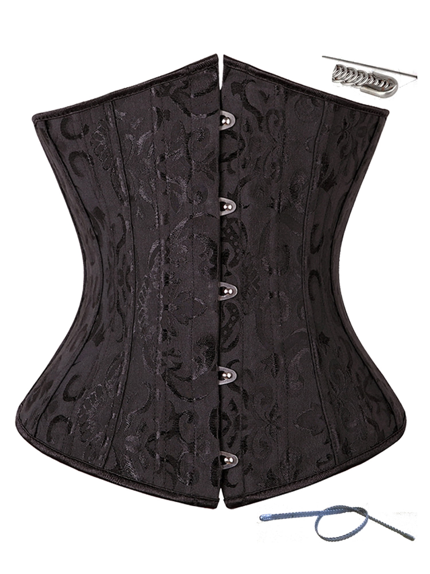 Silk And Lace Padded Mid-Bust Corset With Suspenders