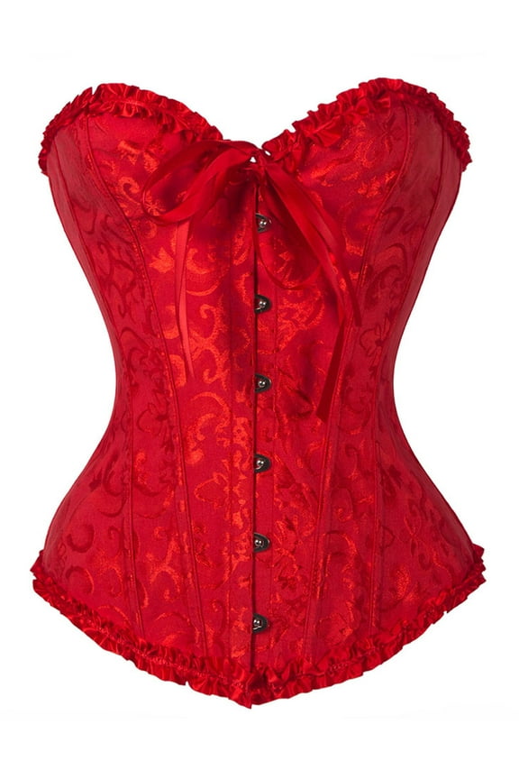 Women Satin Lace Sexy Bustier Corset Basque Lace Up Lingerie G-string Set S-6XL