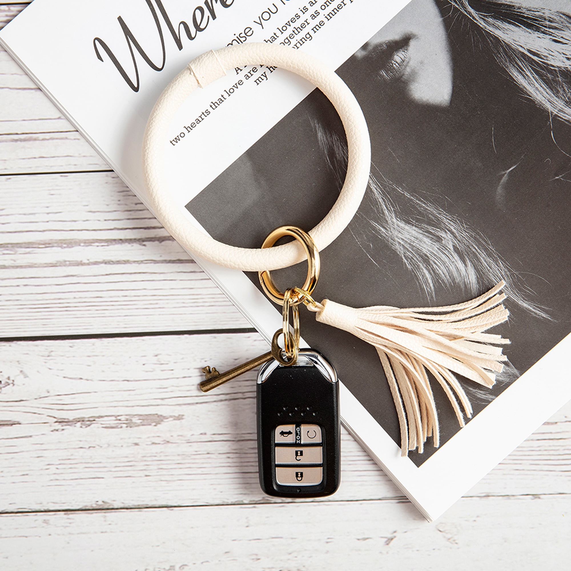 Silicone Key Ring Wrist Keychain Circle Bracelets Wristlet Key Ring Black for Women Valentine's Day Gift Household Goods Car Accessories,Temu