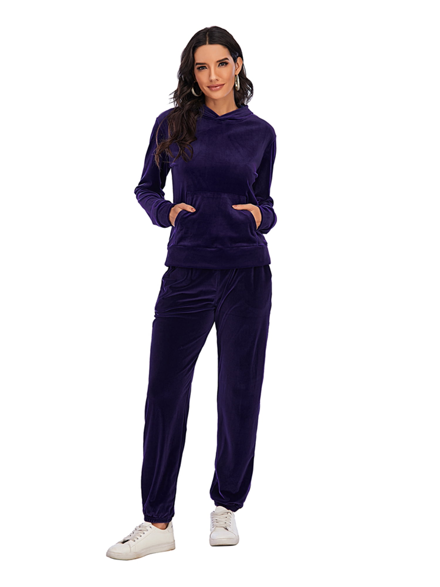 DODOING Women's Athletic Clothing Sets Velvet Tracksuit Sweatshirts
