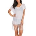 thumbnail image 1 of DODOING Women's Bikini Swimwear Loose fit Quick-Drying Chiffon Bikini Cover Up Tassel Dress Swimsuits Black/White, 1 of 4