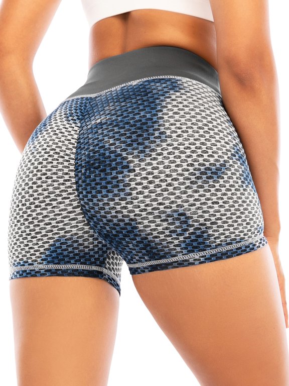Women's High Waist Yoga Shorts Tie Dye Tummy Control Butt Lift Workout Pants Textured Booty Tights Sports Shorts, S-2XL