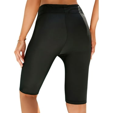 DODOING Women's Long Board Shorts Swim Pants High Waist Swim Bottom Solid Jammer Swim Shorts