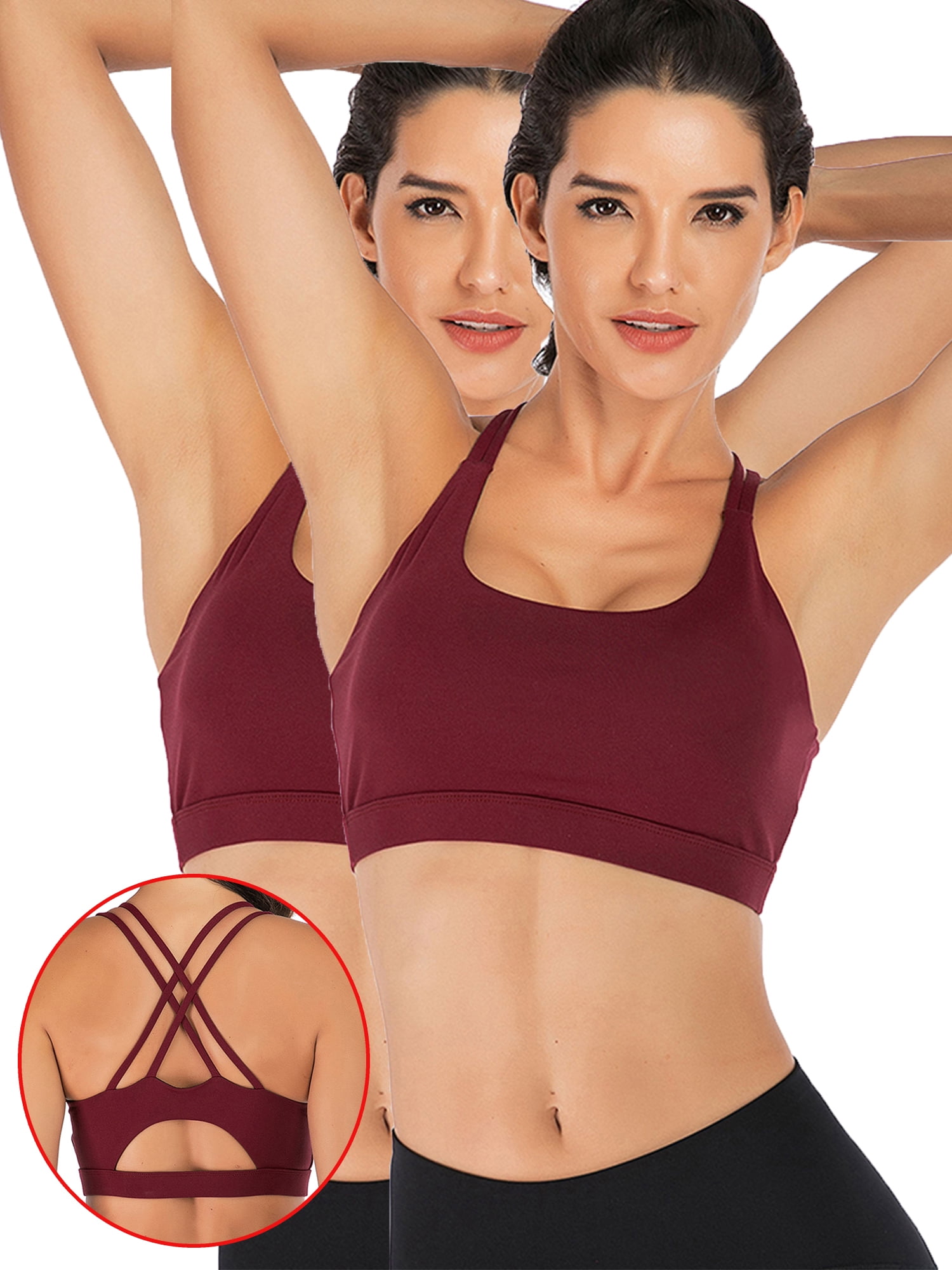 DODOING Women's Sports Bra Cross Back Strappy Removable Pads Yoga Running  Workout Bra Sports Bra 