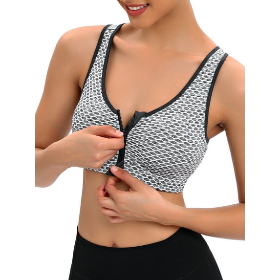 DODOING Women's Removable Cups High Support Workout Sports Bra Front Zipper Closure Sports Bra