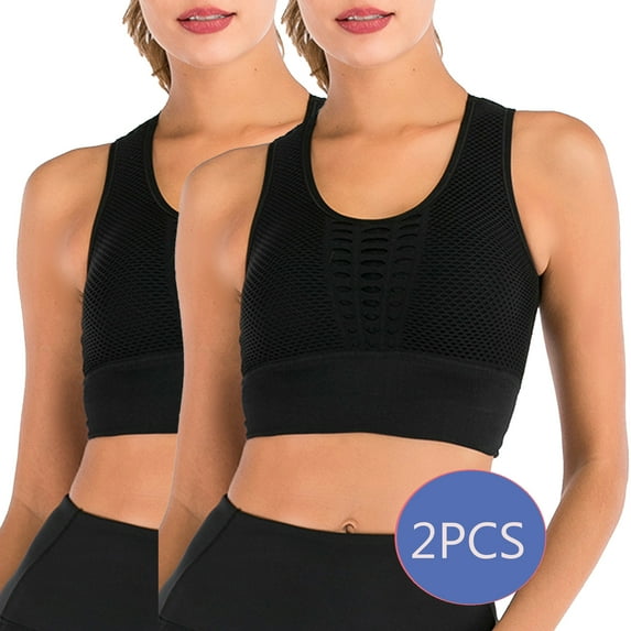 DODOING Women's Seamless Sports Bra High Impact Mesh Openwork Workout Running Crop Tops Longline Yoga Bra 2 Pack