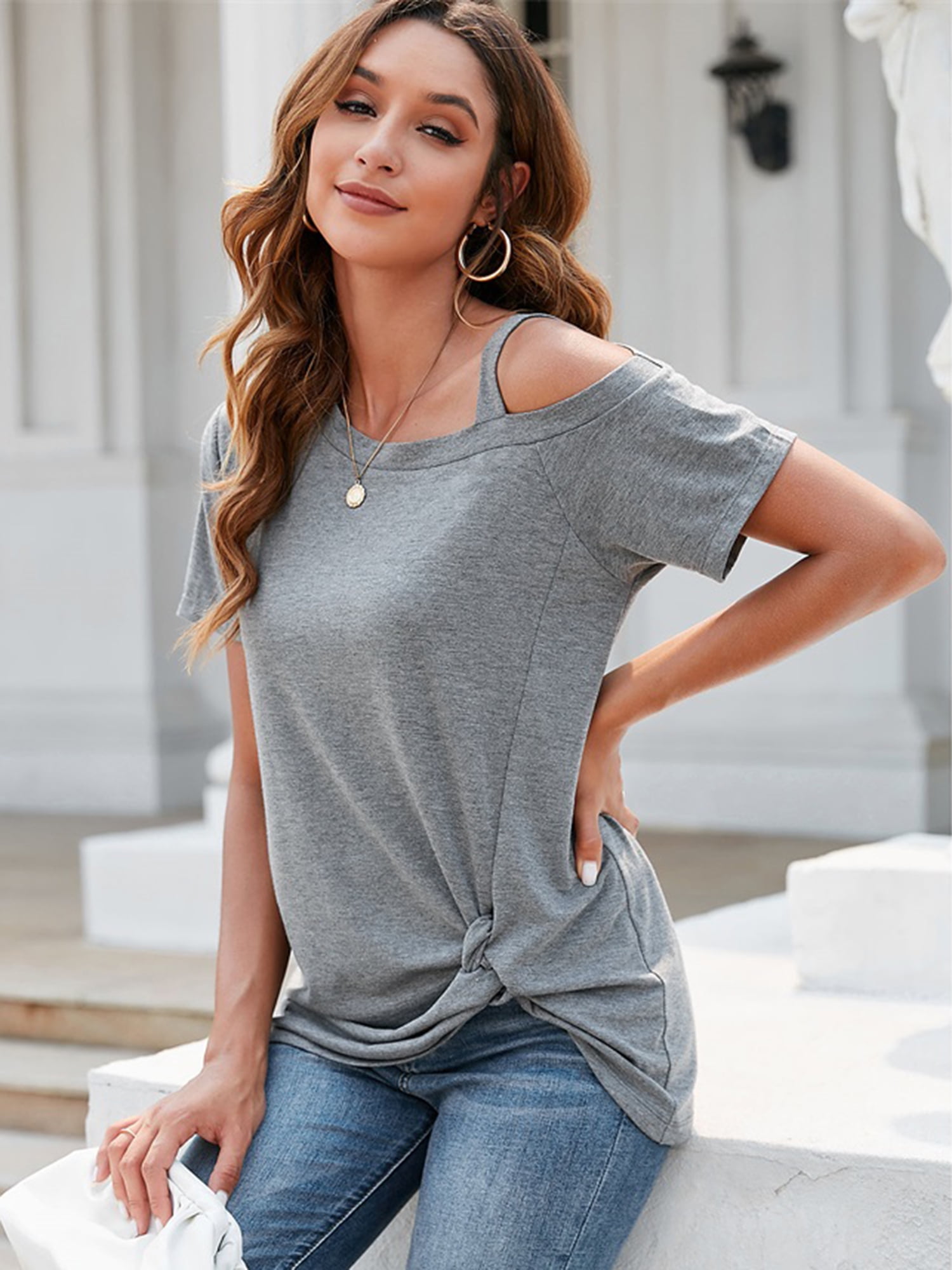 Cold shoulder twist top hot sale